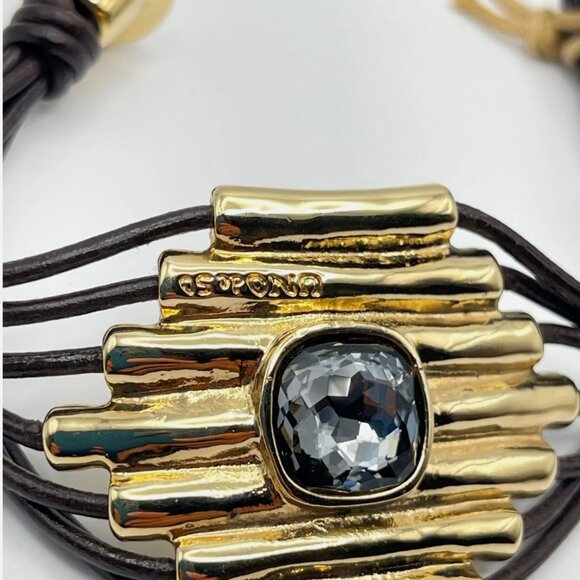 NWT Uno de 50 ATTACHED Gold Plated Gray Crystal Multi Leather Bracelet SZ Small - Picture 6 of 12